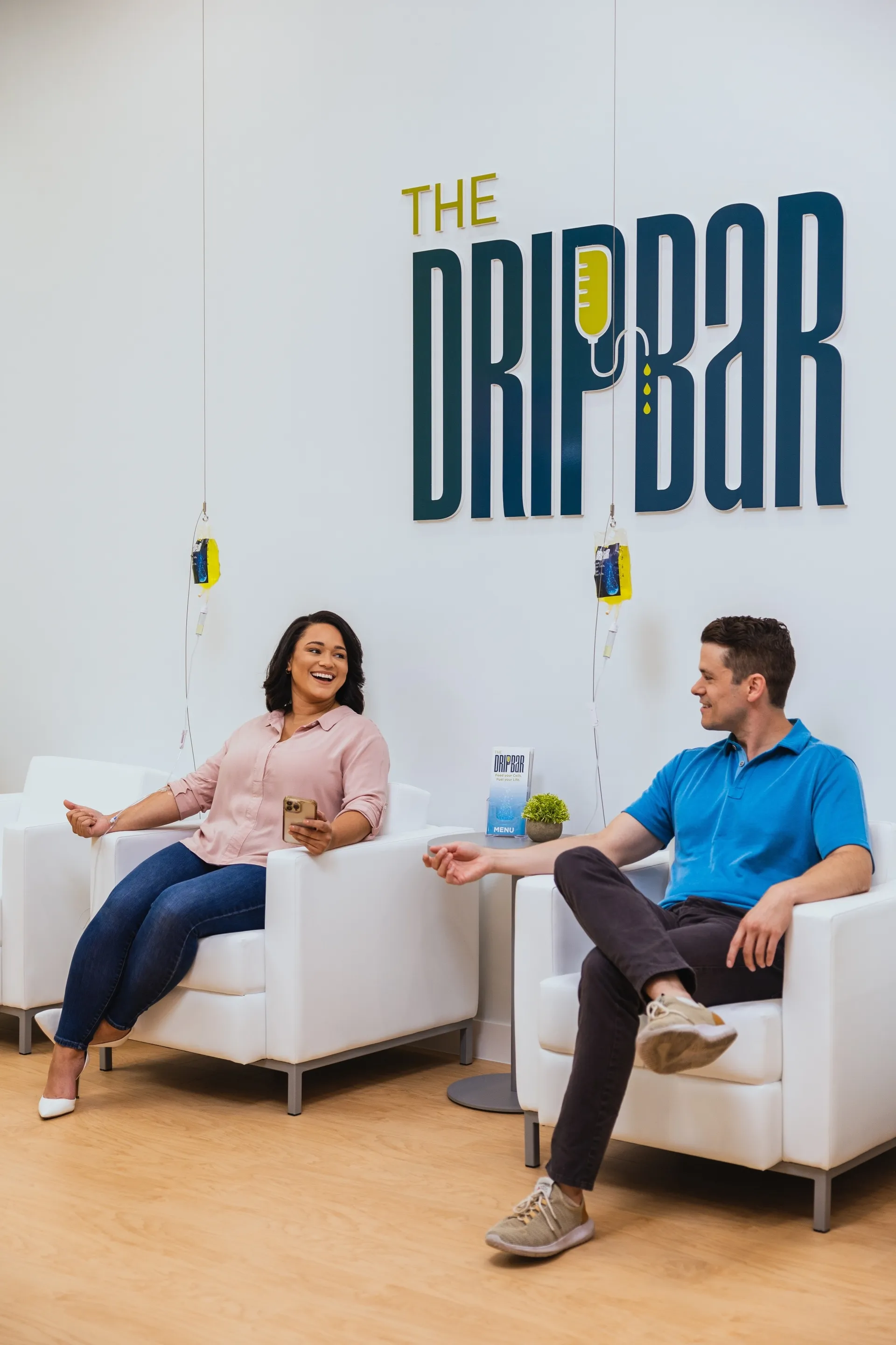 A couple relaxing during IV therapy