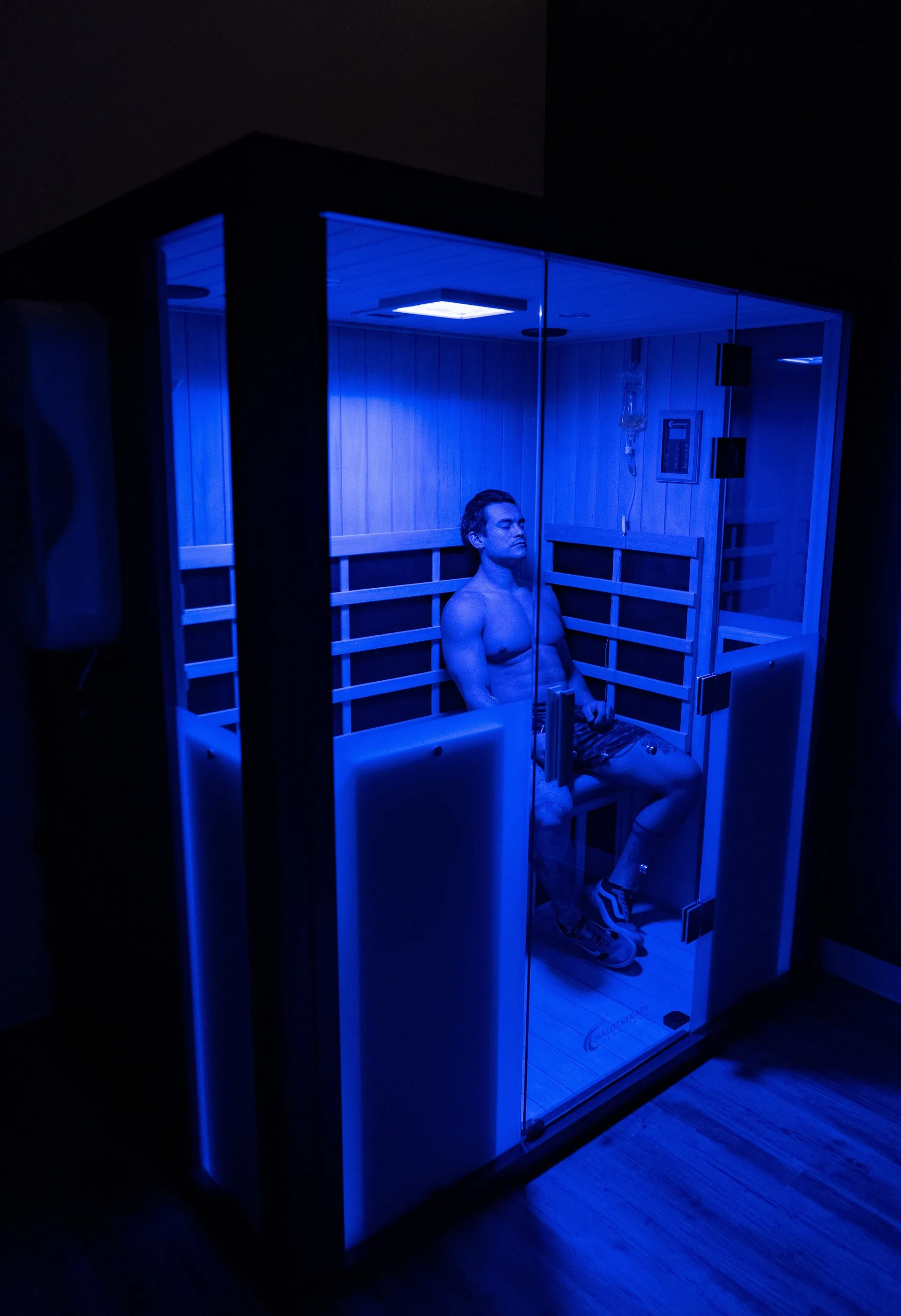 A client relaxing in the infrared sauna